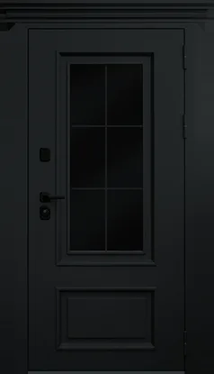 Стальная дверь Терморазрыв «Тихая зима с окном и английской решеткой» графитно-чёрный